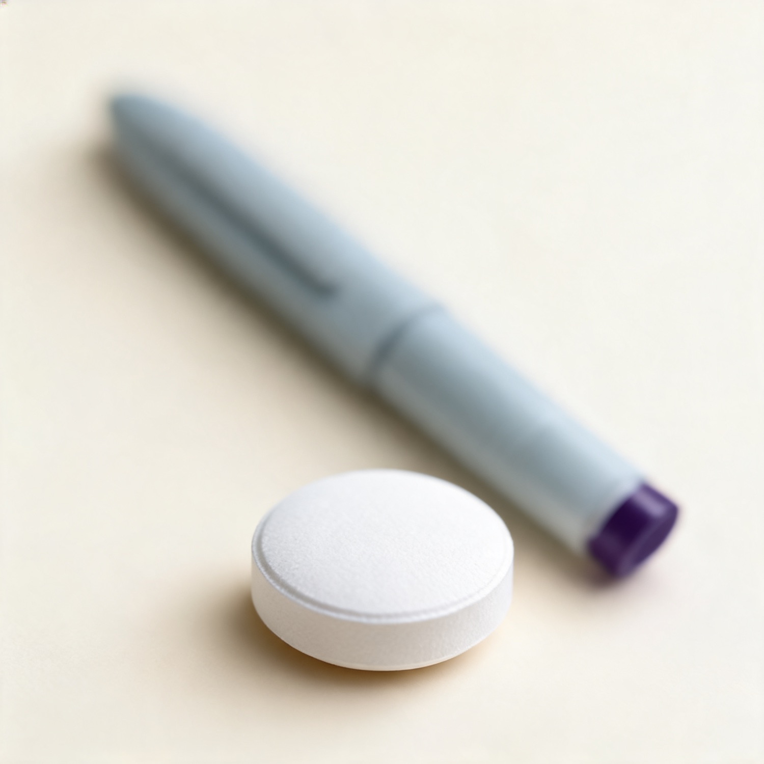 A daily tablet in front of an injection pen